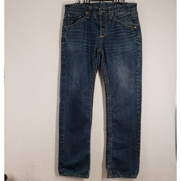 Rivet De Cru Jeans Mens 38x34 Blue Straight Leg Button Fly Flap Pocket Y2k Biker